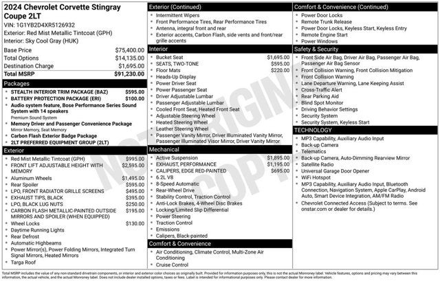 2024 Chevrolet Corvette 2LT