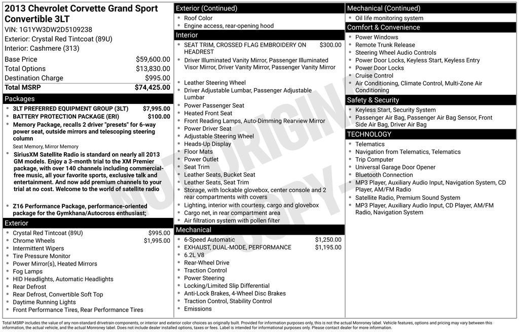 2013 Chevrolet Corvette Grand Sport Grand Sport 3LT